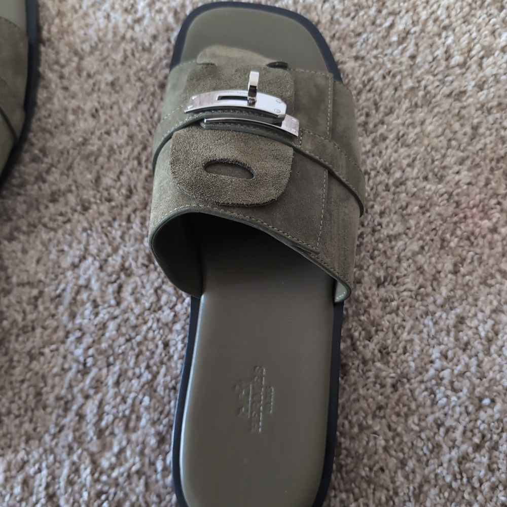 Hermes Olive Green Suede Sandals